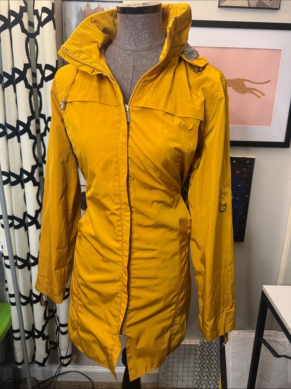 RAINFOREST Mustard Yellow Hooded Lightweight Trench Coat